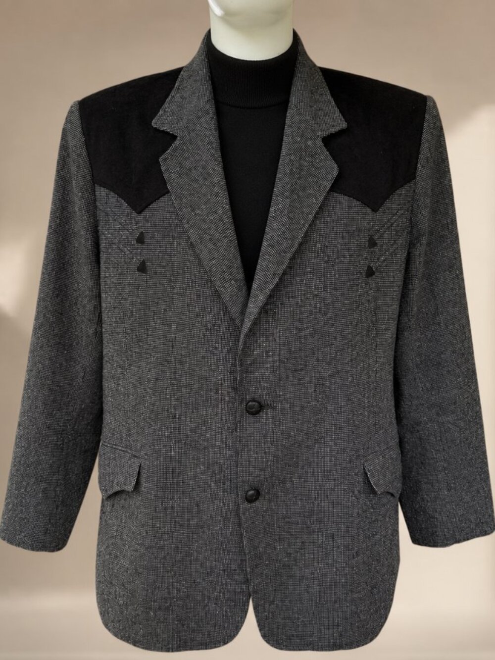 Vintage Pioneer Wear Mens 48 Western Blazer Gray Black Yoke USA Made